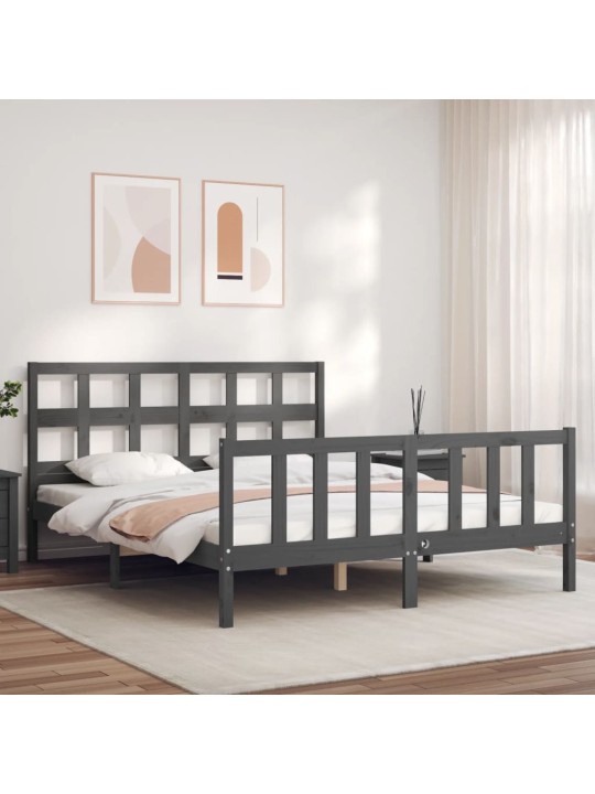 Rám postele s čelem šedý King Size masivní dřevo