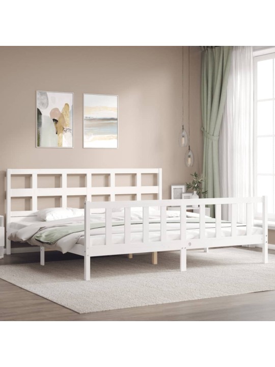 Rám postele s čelem bílý Super King Size masivní dřevo