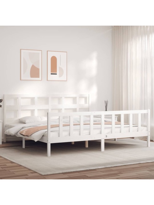 Rám postele s čelem bílý Super King Size masivní dřevo