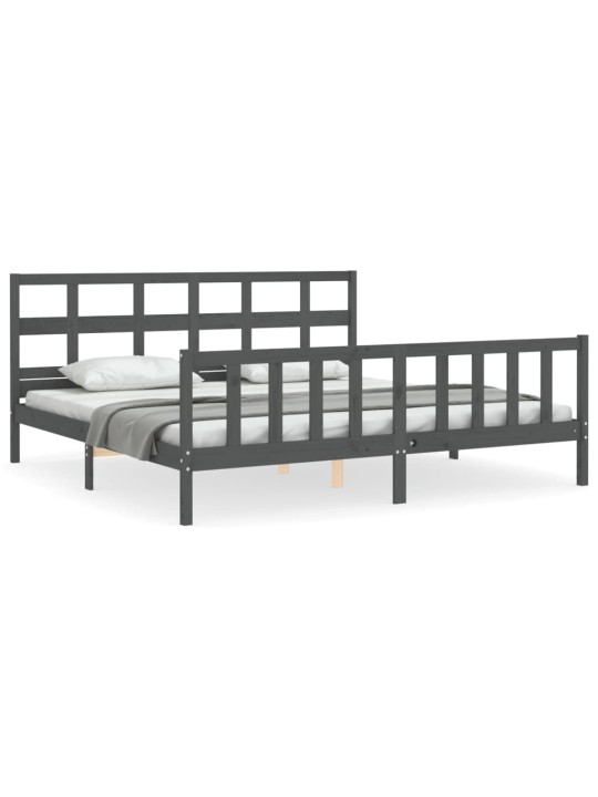 Rám postele s čelem šedý 200 x 200 cm masivní dřevo