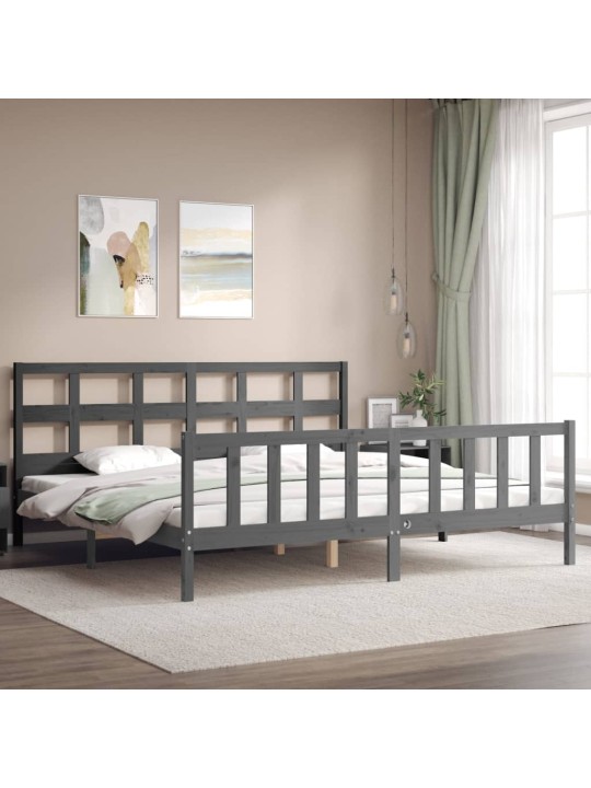 Rám postele s čelem šedý 200 x 200 cm masivní dřevo