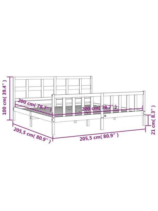Rám postele s čelem šedý 200 x 200 cm masivní dřevo