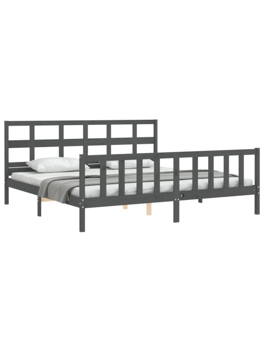 Rám postele s čelem šedý 200 x 200 cm masivní dřevo