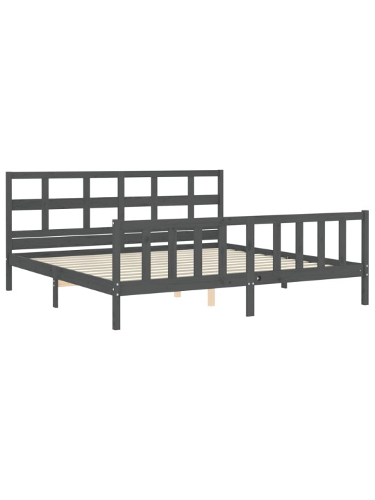 Rám postele s čelem šedý 200 x 200 cm masivní dřevo