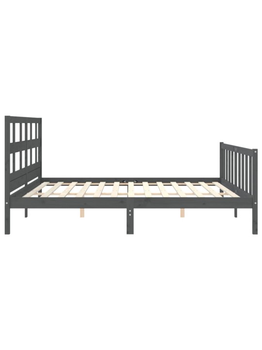 Rám postele s čelem šedý 200 x 200 cm masivní dřevo