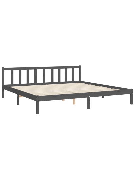 Rám postele s čelem šedý 200 x 200 cm masivní dřevo