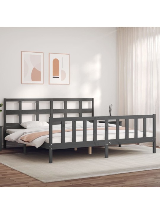 Rám postele s čelem šedý 200 x 200 cm masivní dřevo