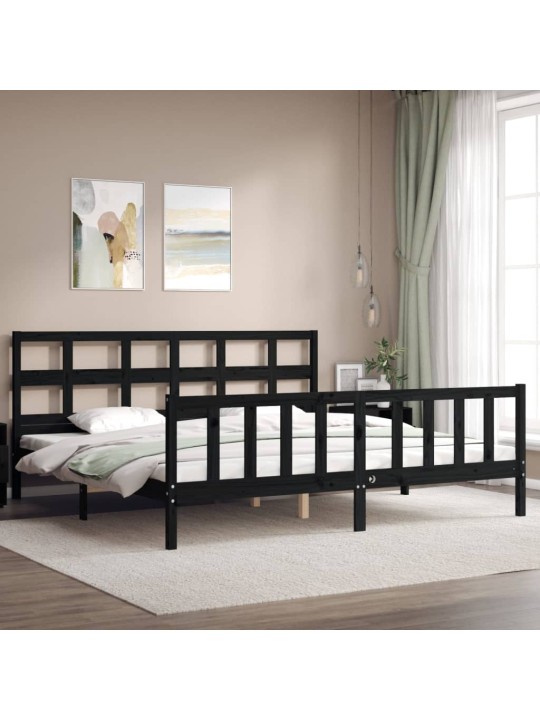 Rám postele s čelem černý 200 x 200 cm masivní dřevo