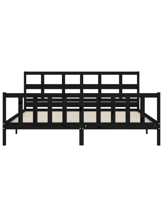 Rám postele s čelem černý 200 x 200 cm masivní dřevo