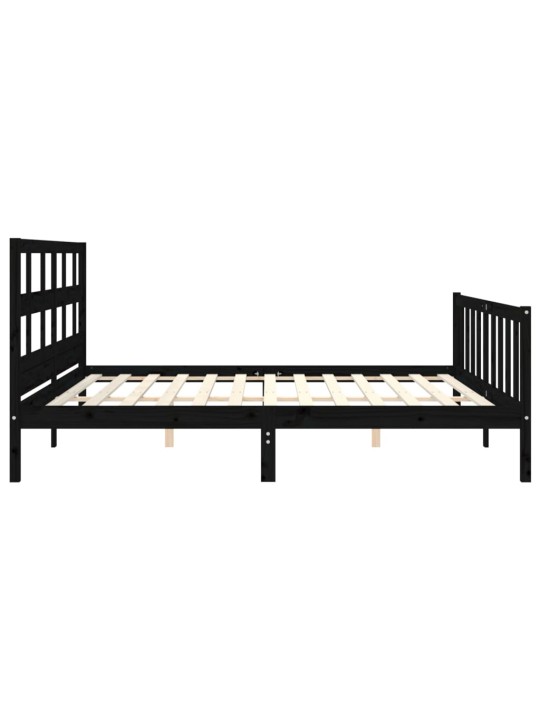 Rám postele s čelem černý 200 x 200 cm masivní dřevo