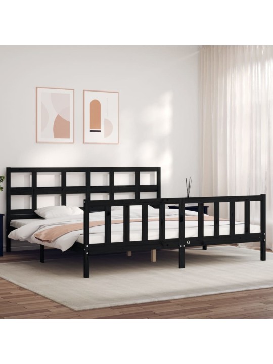 Rám postele s čelem černý 200 x 200 cm masivní dřevo