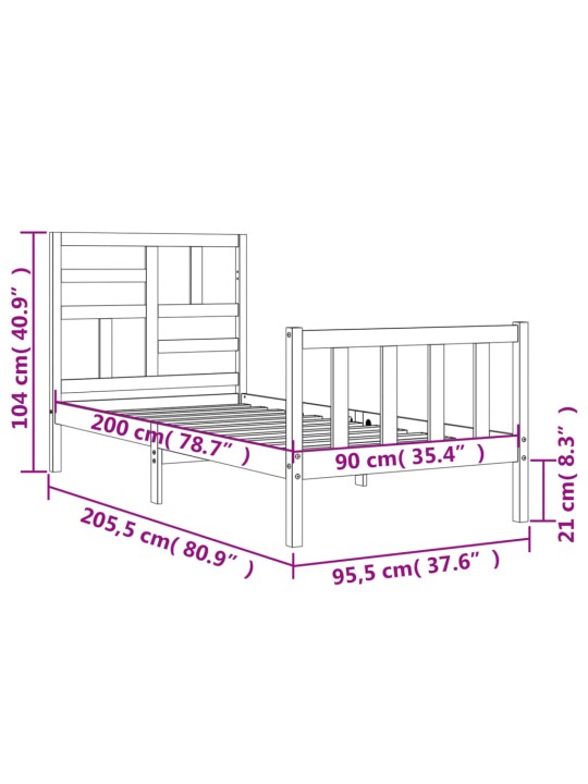 Postel bez matrace bílá 90 x 200 cm masivní borovice