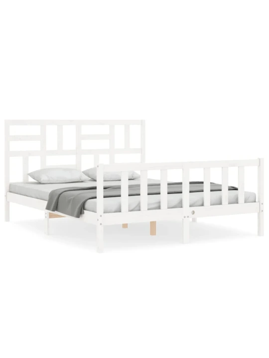 Rám postele s čelem bílý King Size masivní dřevo