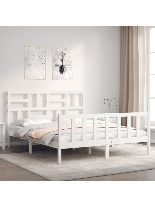 Rám postele s čelem bílý King Size masivní dřevo