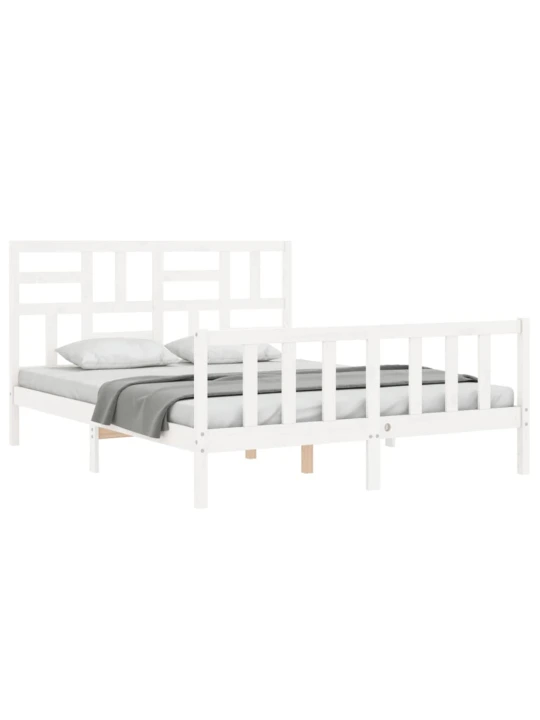 Rám postele s čelem bílý King Size masivní dřevo