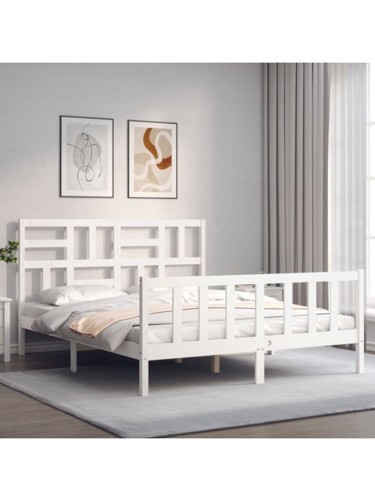 Rám postele s čelem bílý King Size masivní dřevo