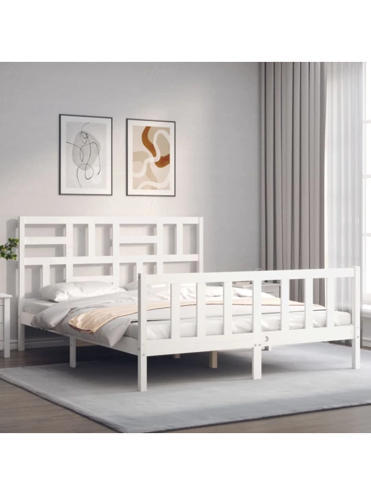 Rám postele s čelem bílý King Size masivní dřevo