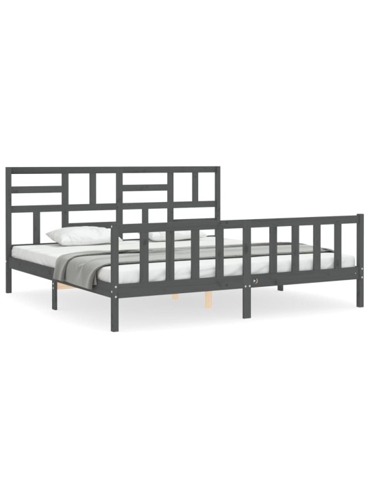 Rám postele s čelem šedý 200 x 200 cm masivní dřevo