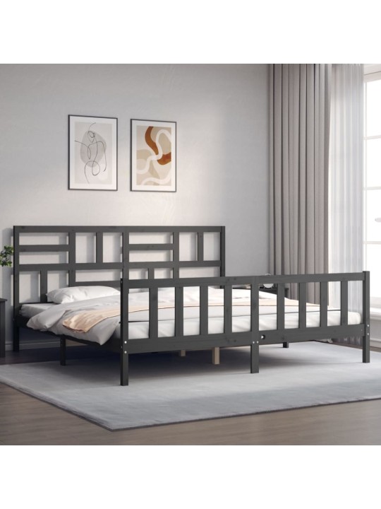 Rám postele s čelem šedý 200 x 200 cm masivní dřevo