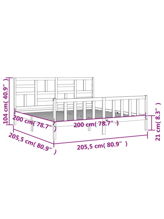 Rám postele s čelem šedý 200 x 200 cm masivní dřevo