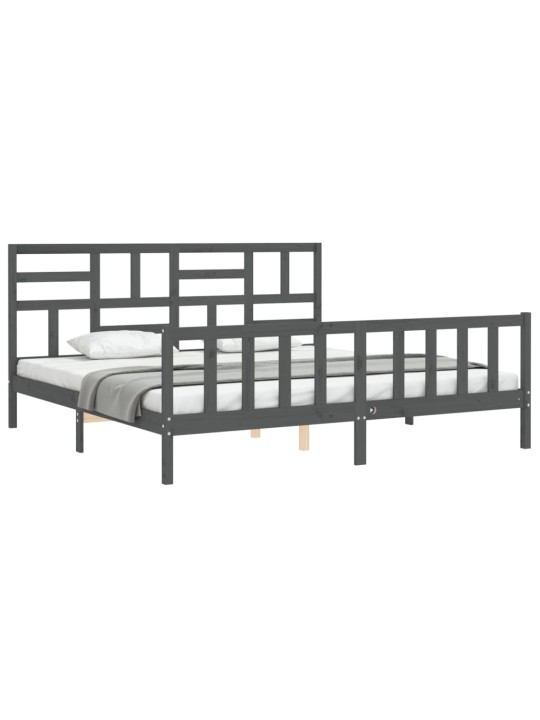 Rám postele s čelem šedý 200 x 200 cm masivní dřevo