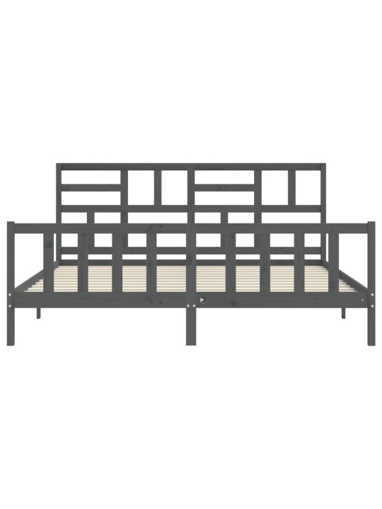Rám postele s čelem šedý 200 x 200 cm masivní dřevo