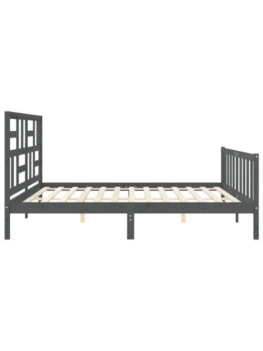 Rám postele s čelem šedý 200 x 200 cm masivní dřevo