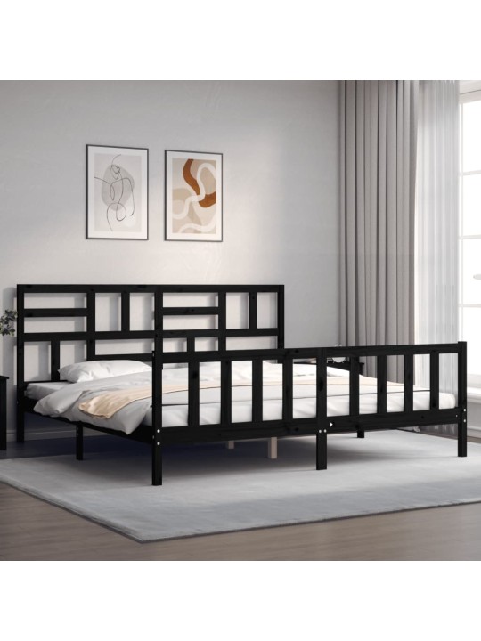 Rám postele s čelem černý 200 x 200 cm masivní dřevo