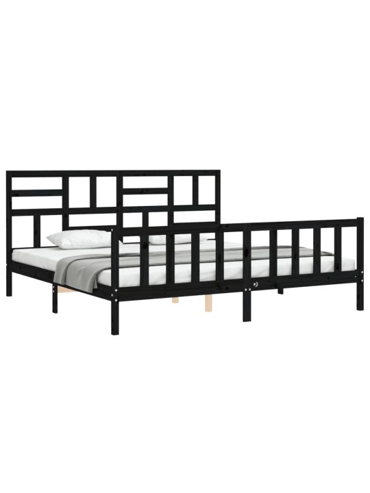 Rám postele s čelem černý 200 x 200 cm masivní dřevo