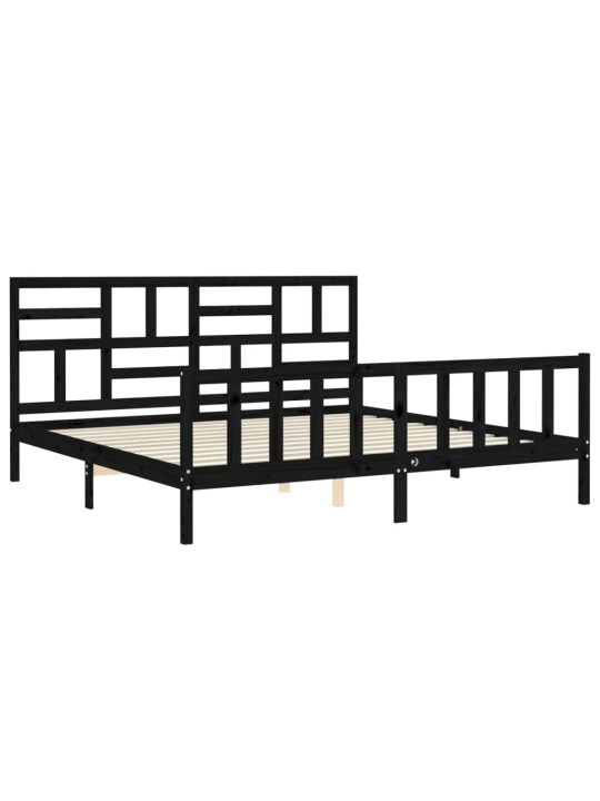 Rám postele s čelem černý 200 x 200 cm masivní dřevo