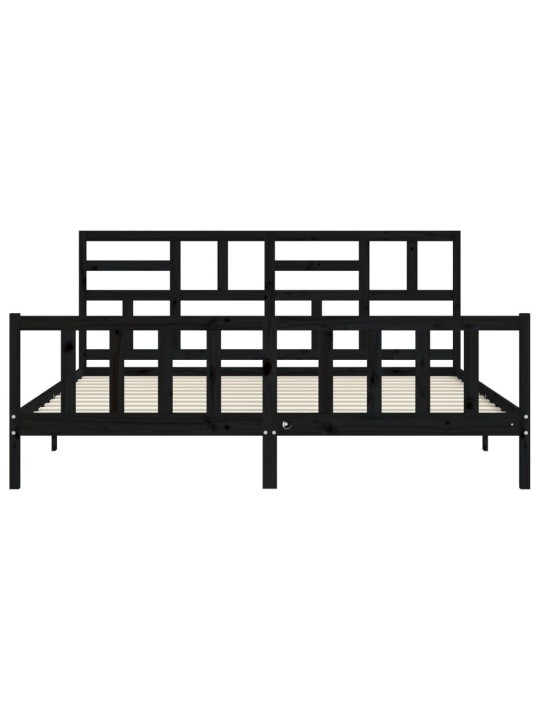 Rám postele s čelem černý 200 x 200 cm masivní dřevo