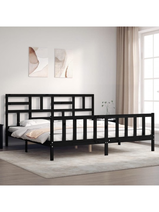 Rám postele s čelem černý 200 x 200 cm masivní dřevo