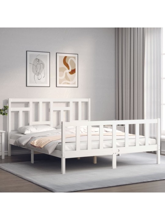 Rám postele s čelem bílý King Size masivní dřevo