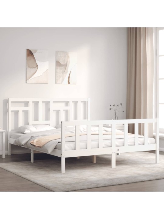 Rám postele s čelem bílý King Size masivní dřevo