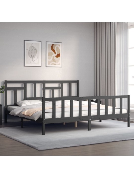 Rám postele s čelem šedý 200 x 200 cm masivní dřevo