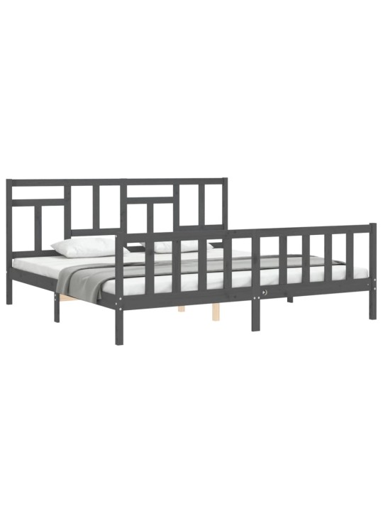 Rám postele s čelem šedý 200 x 200 cm masivní dřevo