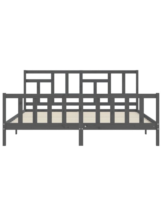 Rám postele s čelem šedý 200 x 200 cm masivní dřevo