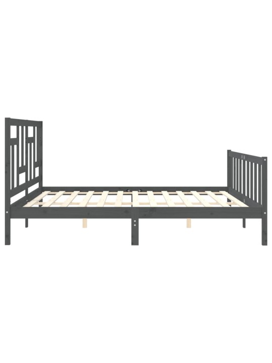 Rám postele s čelem šedý 200 x 200 cm masivní dřevo