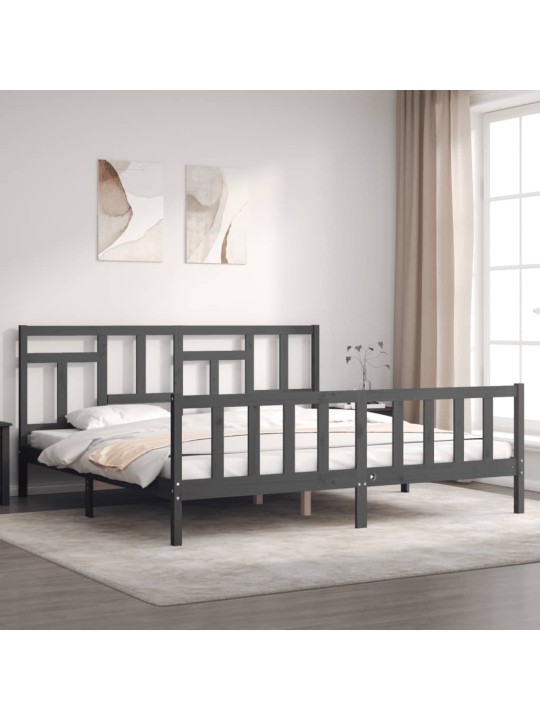 Rám postele s čelem šedý 200 x 200 cm masivní dřevo