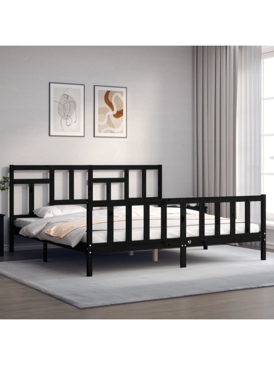 Rám postele s čelem černý 200 x 200 cm masivní dřevo