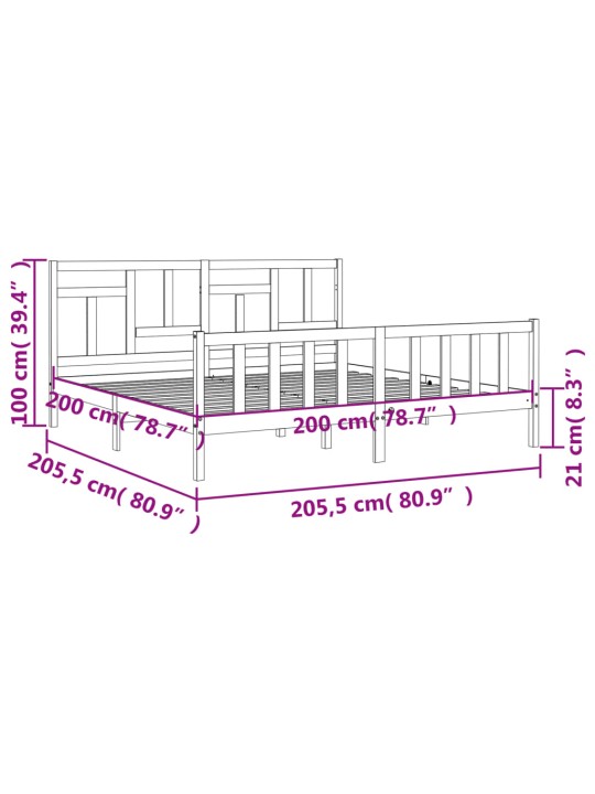 Rám postele s čelem černý 200 x 200 cm masivní dřevo