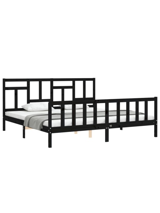 Rám postele s čelem černý 200 x 200 cm masivní dřevo