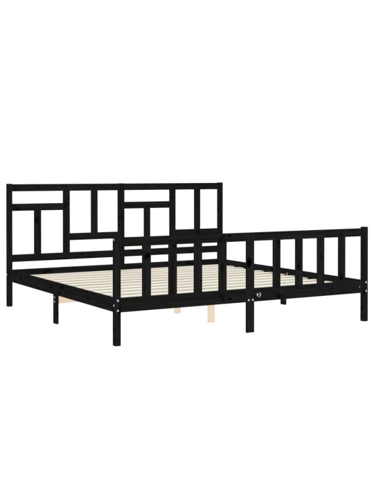Rám postele s čelem černý 200 x 200 cm masivní dřevo