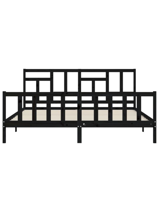 Rám postele s čelem černý 200 x 200 cm masivní dřevo