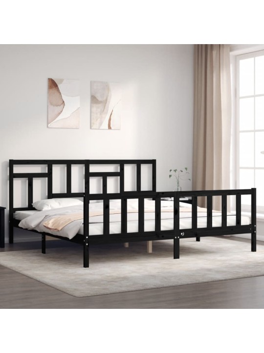 Rám postele s čelem černý 200 x 200 cm masivní dřevo