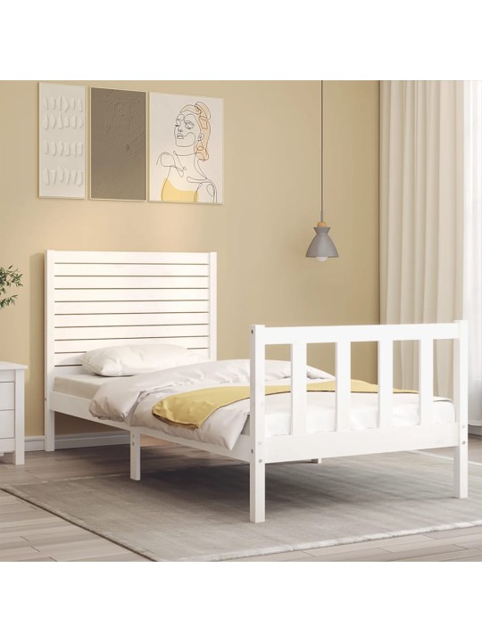 Rám postele s čelem bílý Small Single masivní dřevo