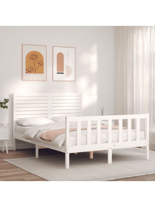 Rám postele s čelem bílý Small Double masivní dřevo