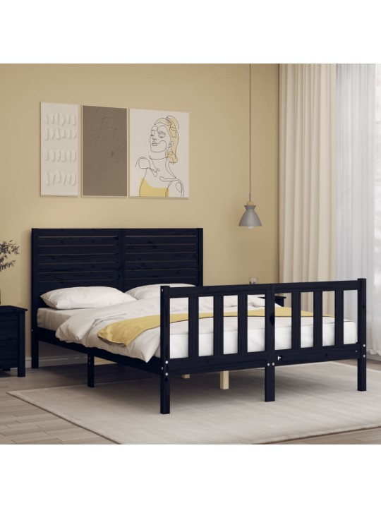 Rám postele s čelem černý 140 x 190 cm masivní dřevo