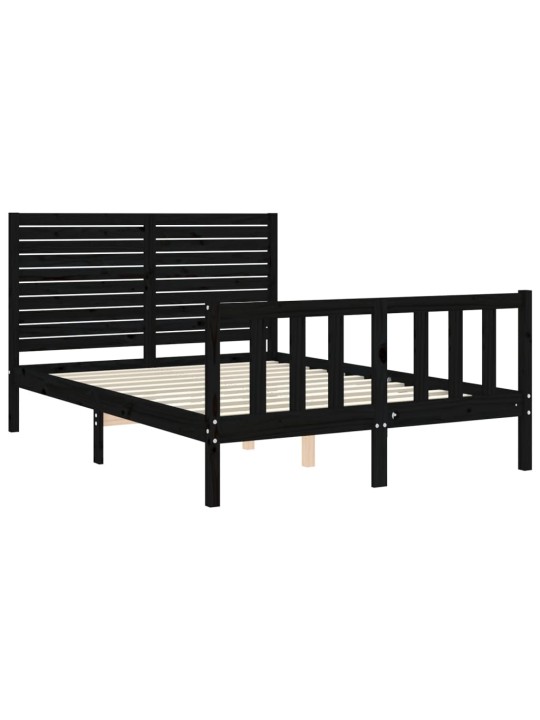 Rám postele s čelem černý 140 x 190 cm masivní dřevo