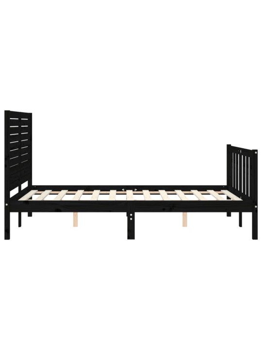Rám postele s čelem černý 140 x 190 cm masivní dřevo